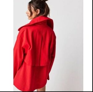 Free People Vibrant Red Pea Coat